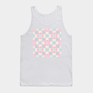 Pink and blue granny squares over cream Tank Top